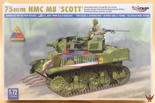 Mirage hobby 1/72 75mm HMC M8 Scott, Hobby en Vrije tijd, Modelbouw | Auto's en Voertuigen, Nieuw, Tank, 1:50 of kleiner, Overige merken