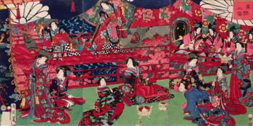 Dames' dansvoorstelling - Chikanobu - 1878 - overdruk beschikbaar voor biedingen