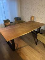Eikenhouten tafel met stalen poten - 220x100, Ophalen, Gebruikt, 100 tot 150 cm, Eikenhout