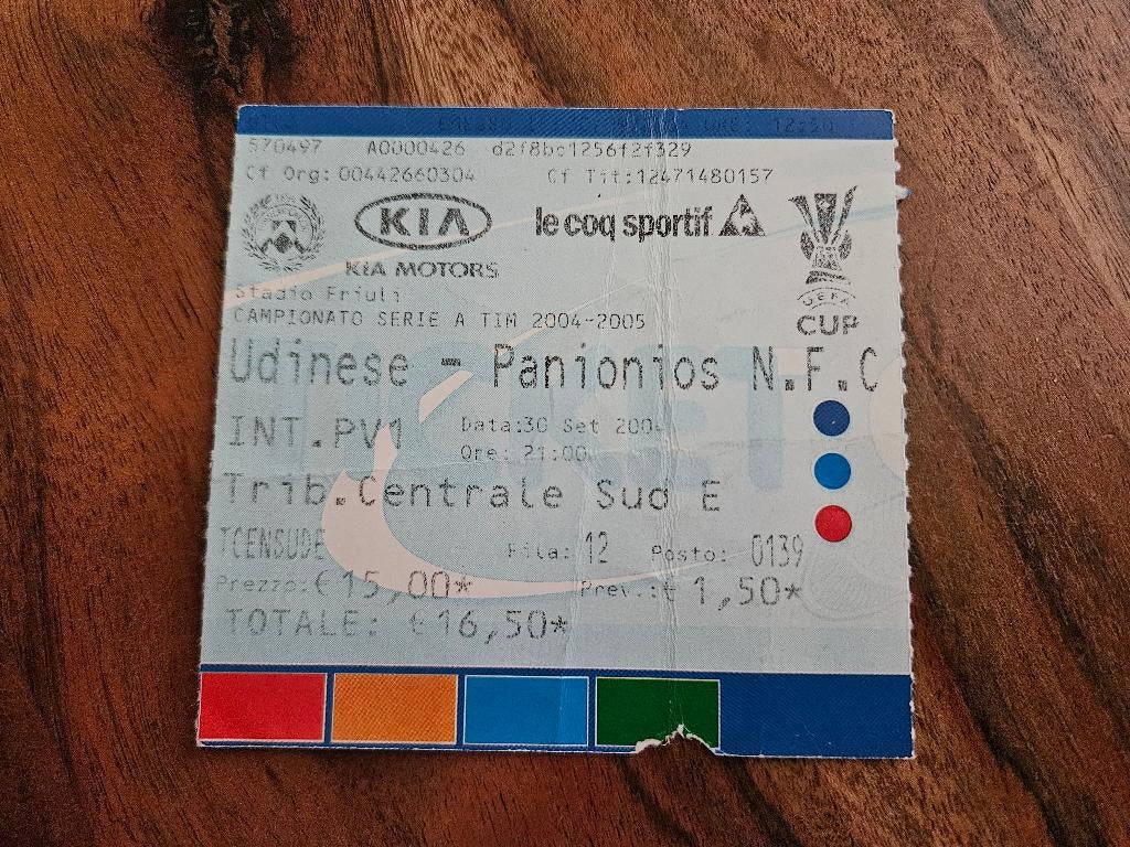 ⚽ Ticket Uefa-Cup Udinese - Panionios 2005-2005⚽, Verzamelen, Ophalen of Verzenden, Zo goed als nieuw, Overige binnenlandse clubs