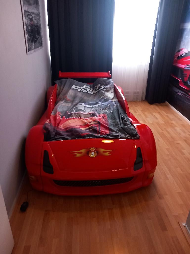 Autobed, Huis en Inrichting, Slaapkamer | Bedden, Zo goed als nieuw, Eenpersoons, 90 cm, 190 cm of minder, Hout, Rood, Ophalen