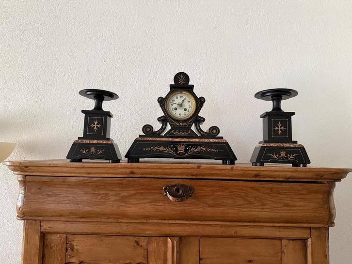 Franse Pendule - Zwart Marmer, Antiek en Kunst, Antiek | Klokken, Ophalen of Verzenden