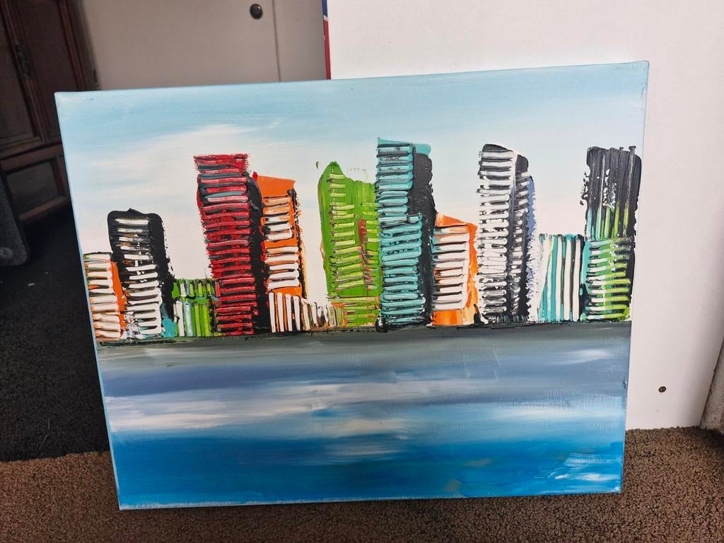 Mooi schilderij Skyline, Antiek en Kunst, Kunst | Schilderijen | Modern, Ophalen of Verzenden