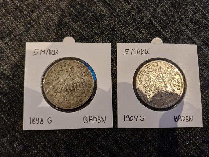 Set 2 stuks 5 Mark Baden Duitsland Zilver, Postzegels en Munten, Munten | Europa | Niet-Euromunten, Setje, Duitsland, Zilver, Ophalen of Verzenden