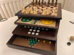 Houten Spellenkast - Schaken, Dammen, Backgammon, Hobby en Vrije tijd, Gezelschapsspellen | Bordspellen, Een of twee spelers, Ophalen