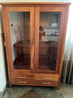 Teak Houten Kast met Glasdeuren, Ophalen, 100 tot 150 cm, Teakhout, Zo goed als nieuw