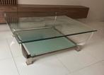 dubbel glas tafel rvs, Ophalen, 100 tot 150 cm, Rechthoekig, Glas