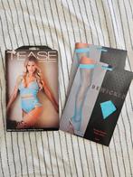 Prachtige blauwe lingerieset incl 2 paar kousen, Tease, Verzenden, Blauw, Setje