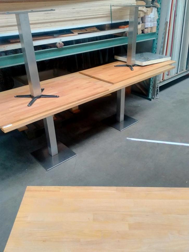 Houten Bistro Tafel met Metalen Onderstel, Huis en Inrichting, Tafels | Eettafels, Gebruikt, 50 tot 100 cm, 100 tot 150 cm, tot twee personen