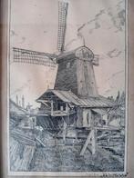 Tekening van molen de Windhond, Antiek en Kunst, Kunst | Tekeningen en Foto's, Ophalen of Verzenden