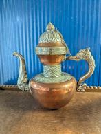 Antieke Koperen Theepot met Zilveren Details, Ophalen of Verzenden, Koper