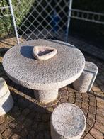 Natuurstenen tuinset - Ronde tafel met 4 krukjes, Tuin en Terras, Ophalen