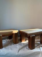 Vintage eiken hout set tafeltjes brutalist style l33cm, Minder dan 45 cm, Minder dan 55 cm, Vintage brutalist, Ophalen of Verzenden