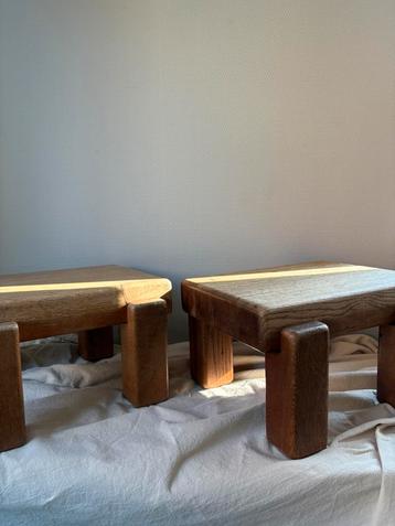 Vintage eiken hout set tafeltjes brutalist style l33cm beschikbaar voor biedingen