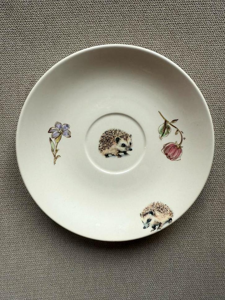 Vintage gemerkt porseleinen botanisch bordje met lieve egels, Antiek en Kunst, Antiek | Wandborden en Tegels, Ophalen of Verzenden