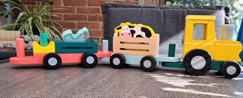 HEMA Dierentrein Hout met 2 wagonnetjes en 3 dieren, Kinderen en Baby's, Speelgoed | Houten speelgoed, Gebruikt, Overige typen