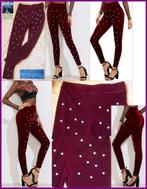 Nieuwe wijnrode fluwelen legging met parels maat 38, Legging, Nieuw, Maat 40/42 (M), Ophalen of Verzenden
