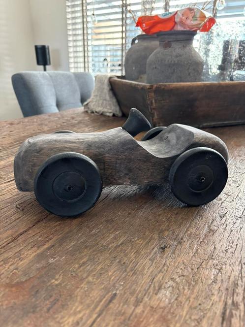 Zwart / Grijze  Vintage Speelgoed Raceauto van hout, Huis en Inrichting, Woonaccessoires | Overige, Zo goed als nieuw, Ophalen of Verzenden