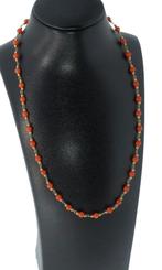 Bloedkoraal bollen 18k gouden fantasie schakel ketting dames, Voordeelsieraden, Verzenden, Zo goed als nieuw, Met edelsteen