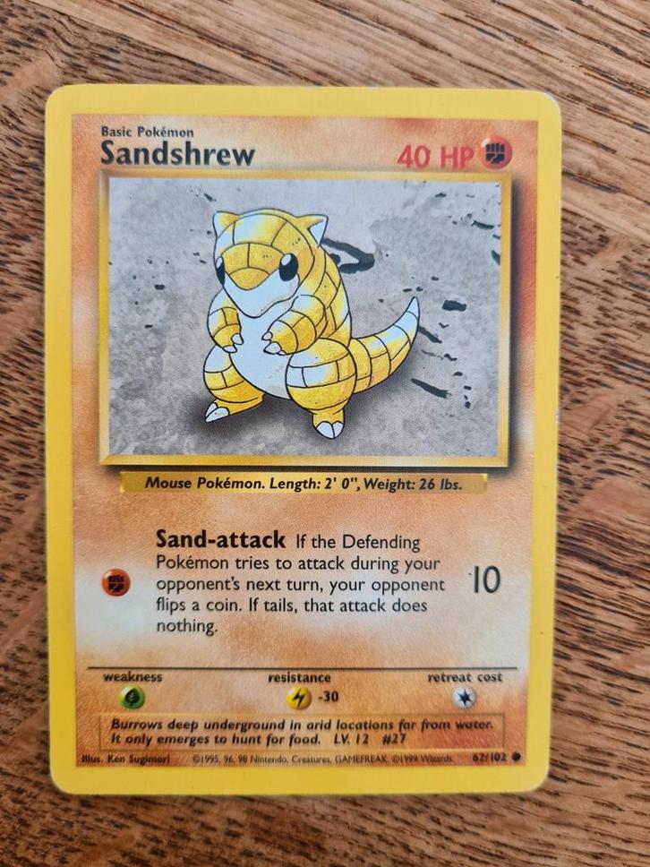 Pokemon kaart SANDSHREW 62/102, Hobby en Vrije tijd, Verzamelkaartspellen | Pokémon, Gebruikt, Losse kaart, Ophalen of Verzenden