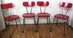 4 Rode retro stoelen, chrome, vintage, formica, Huis en Inrichting, Stoelen, Verzenden, Zo goed als nieuw, Eén, Rood