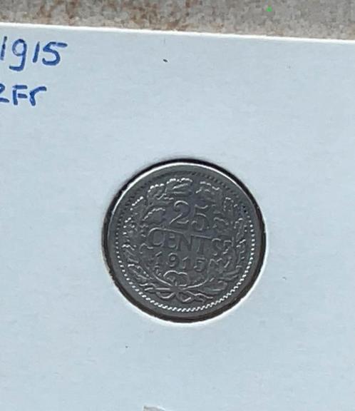 25 cent 1915, Postzegels en Munten, Munten | Nederland, Losse munt, 25 cent, Koningin Wilhelmina, Ophalen of Verzenden