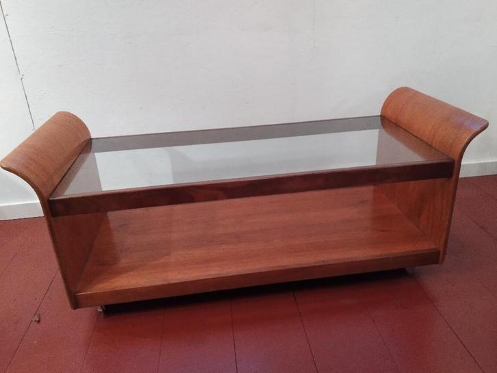 Vintage, G.Plan, ontwerp Tulip, teakhout / glas salontafel, Huis en Inrichting, Tafels | Salontafels, Gebruikt, 50 tot 75 cm, 50 tot 100 cm