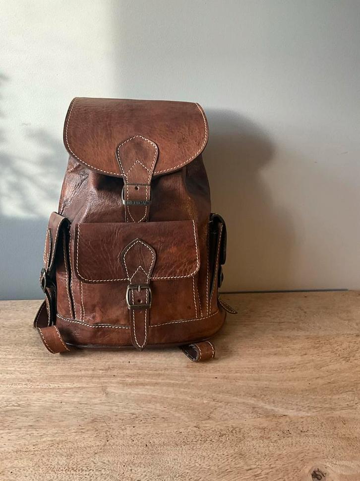 Vintage Lederen Rugzak, Sieraden, Tassen en Uiterlijk, Tassen | Rugtassen, Gebruikt, Overige merken, 25 tot 40 cm, 30 tot 45 cm