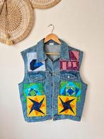 Upcycled vintage denim patchwork gilet S/M, Maat 38/40 (M), Blauw, Ophalen of Verzenden, Zo goed als nieuw
