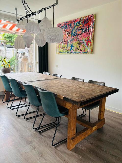 Eettafel  met  wagonplanken 290*108  8 personen, Huis en Inrichting, Tafels | Eettafels, Gebruikt, 100 tot 150 cm, Vijf personen of meer