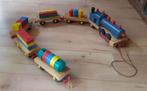 Vintage kleurige houten speelgoed trein. Mooi spul! 1968, Ophalen of Verzenden, Gebruikt, Duw- of Trekspeelgoed