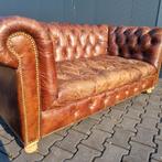 Stoere Chesterfield Cognac 2 zit bank + GRATIS BEZORGING, Huis en Inrichting, Rechte bank, Gebruikt, Leer, Vintage