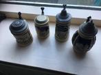 stenen bier pullen klein 4 stuks metaal tinnen deksel, Antiek en Kunst, Ophalen of Verzenden