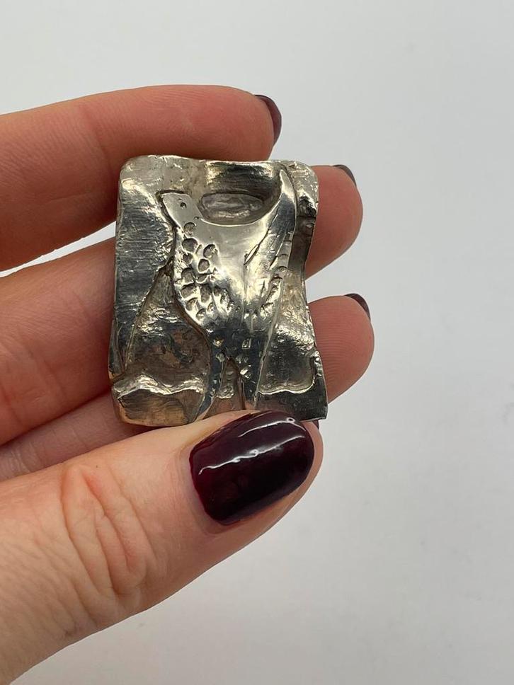 B348 Prachtige zilveren brutalist hanger, Sieraden, Tassen en Uiterlijk, Antieke sieraden, Ophalen of Verzenden