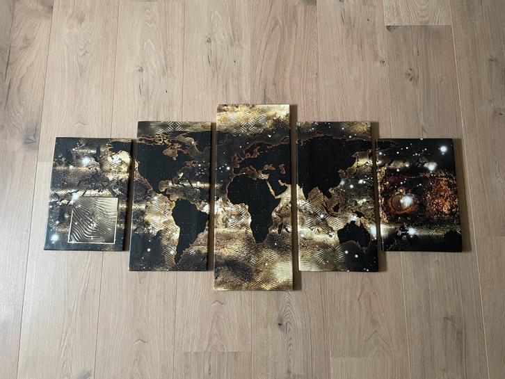 🧡 Wereldkaart Brons Art 5 luik schilderij 100x50cm 🧡, Antiek en Kunst, Kunst | Schilderijen | Abstract, Ophalen of Verzenden
