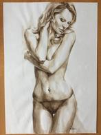 Aquarell DIN A3, Portrait Gemälde Original Signiert, sexy, Antiek en Kunst, Verzenden