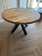 Eetkamertafel Mangohout Rond, Ophalen, 100 tot 150 cm, Zo goed als nieuw, Vijf personen of meer