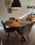 Ronde eettafel teakhout 130cm, Ophalen, Gebruikt, Stoer, industrieel, Vijf personen of meer