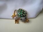 Broche kikker groen emaille  met  rijnsteentjes, Met kristal, Overige materialen, Verzenden, Zo goed als nieuw