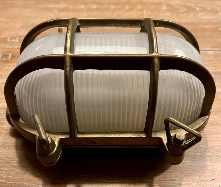 Bullet messing Prisma scheepslamp IP55 mat gla, Huis en Inrichting, Lampen | Wandlampen, Zo goed als nieuw, Glas, Metaal, Ophalen of Verzenden