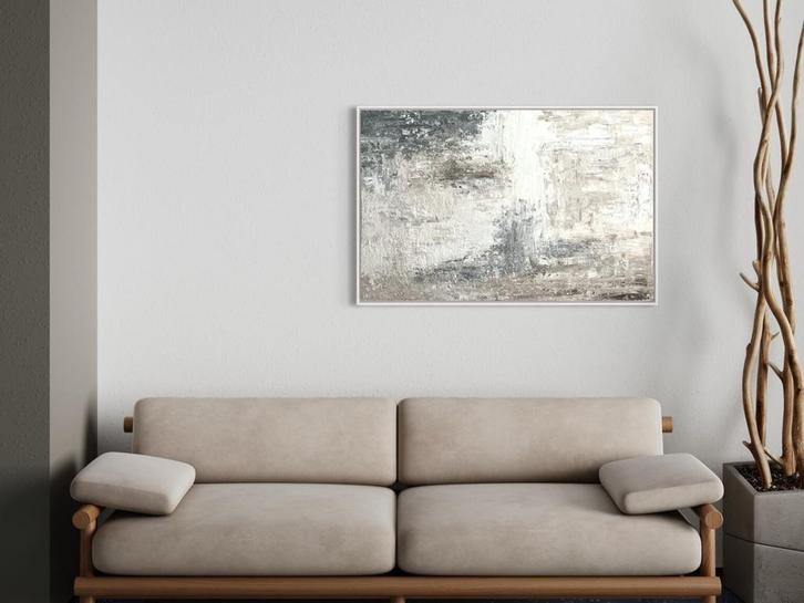 Abstract wit/beige/grijs schilderij 115x75 incl. Baklijst, Antiek en Kunst, Kunst | Schilderijen | Abstract, Ophalen