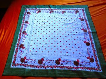 Tafelkleedje 84x 84 cm groene rand met rode bloem & eendjes beschikbaar voor biedingen