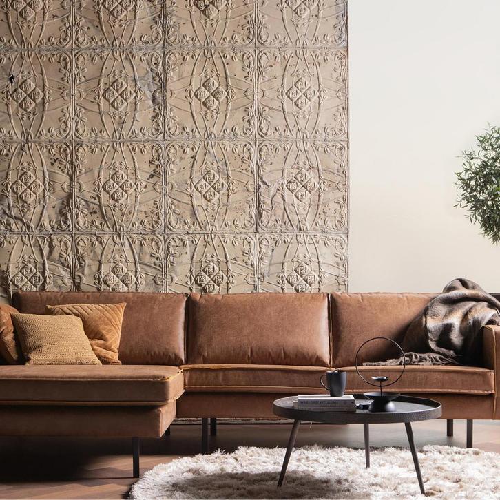 BePure Home Rodeo hoekbank rechts cognac eco leer, Huis en Inrichting, Banken | Sofa's en Chaises Longues, Vierpersoons of meer