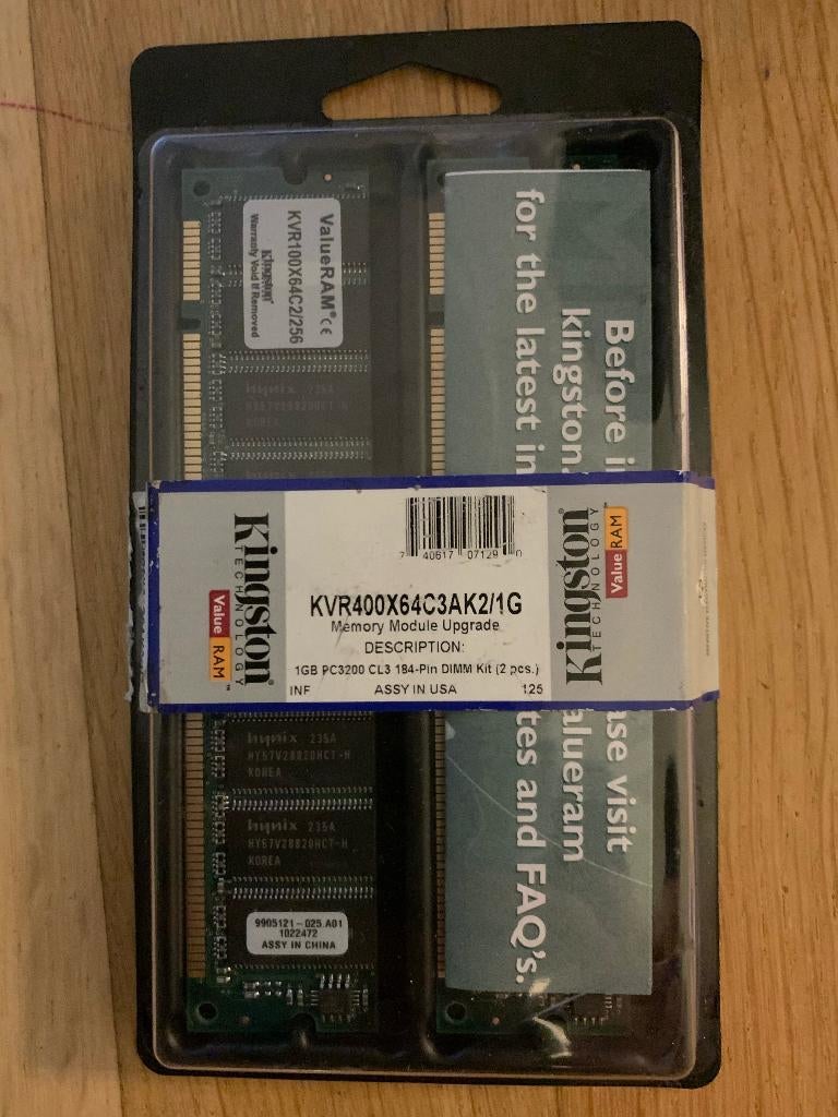 Kingston Memory Module ugrade value ram KVR400X64C3AK2/1G, Ophalen of Verzenden, Nieuw, Desktop