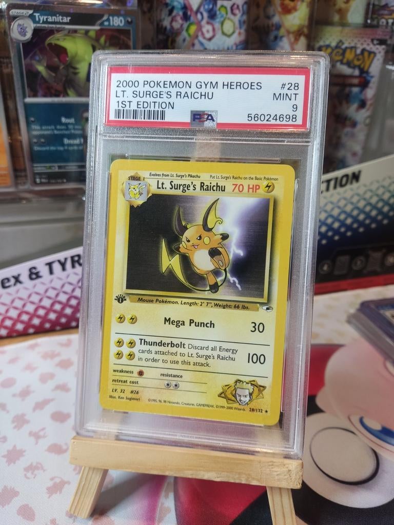 Pokemon lt. Surge's Raichu gym heroes 1st psa 9, Hobby en Vrije tijd, Verzamelkaartspellen | Pokémon, Ophalen of Verzenden, Zo goed als nieuw