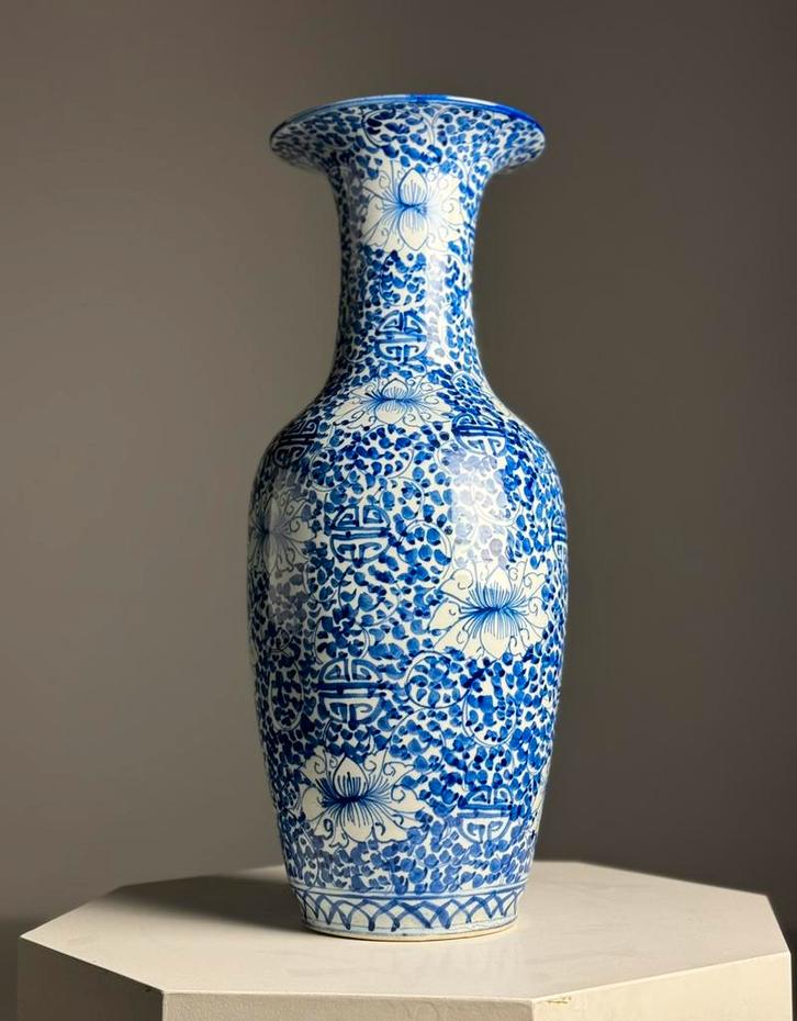 Chinese Vaas blauw wit vintage 20e eeuw, Antiek en Kunst, Antiek | Vazen, Ophalen