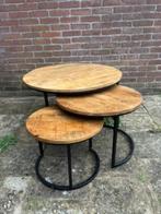 vidaXL Bijzettafels 3 st ruw mangohout, Huis en Inrichting, Tafels | Sidetables, Ophalen, 8013XG, 50 tot 100 cm, Rond