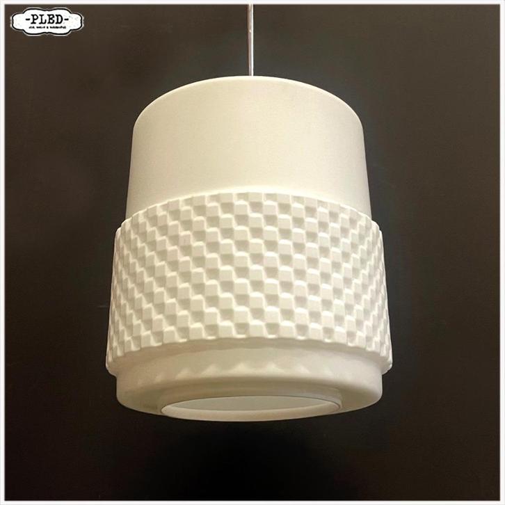 Fraaie vintage cilindervormige opaline pendellamp - Bohemen, Huis en Inrichting, Lampen | Hanglampen, 75 cm of meer, Glas, Metaal