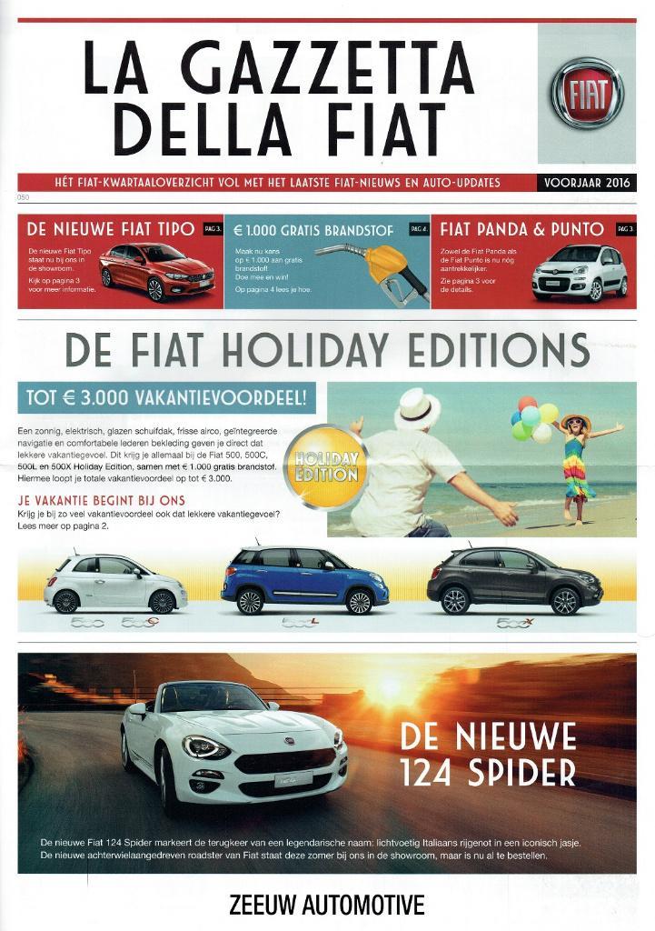 Folder Fiat modellen (2016), Boeken, Auto's | Folders en Tijdschriften, Zo goed als nieuw, Overige merken, Verzenden