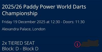 2 kaarten WK darts in Londen!  beschikbaar voor biedingen